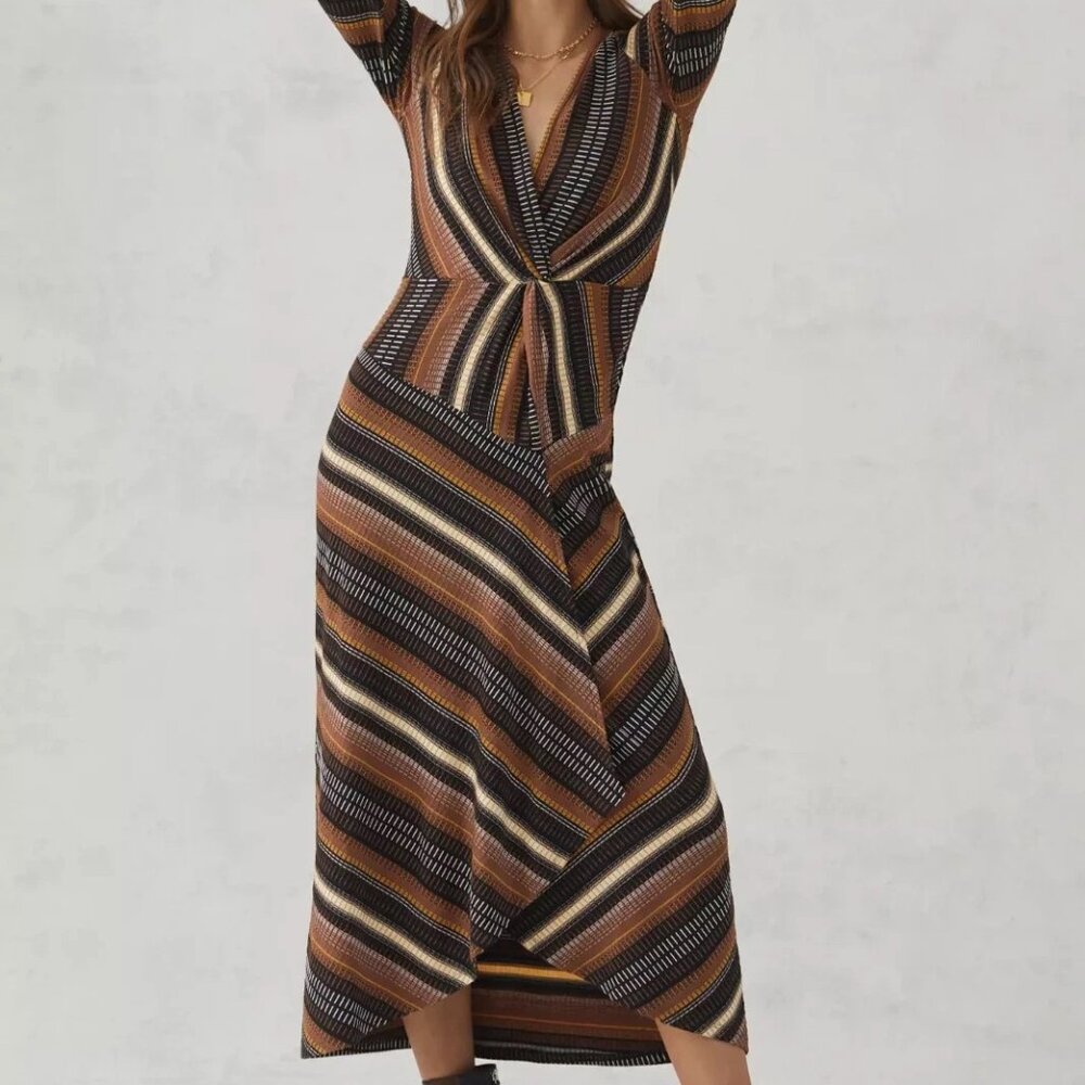 Anthropologie Maeve Striped Wrap Midi Dress Size S